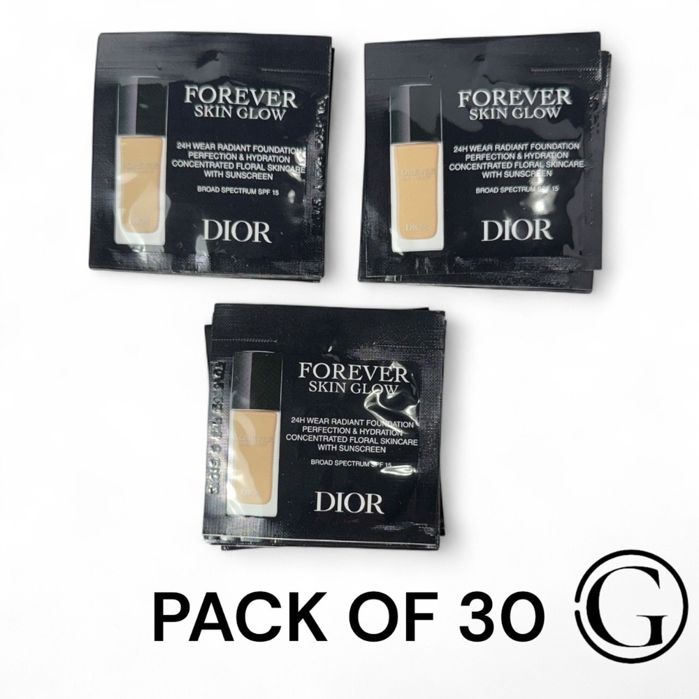 PACK OF 30 CHRISITAN DIOR FOREVER SKIN GLOW 24 H WEAR FOUNDATION 1.5W SAMPLE